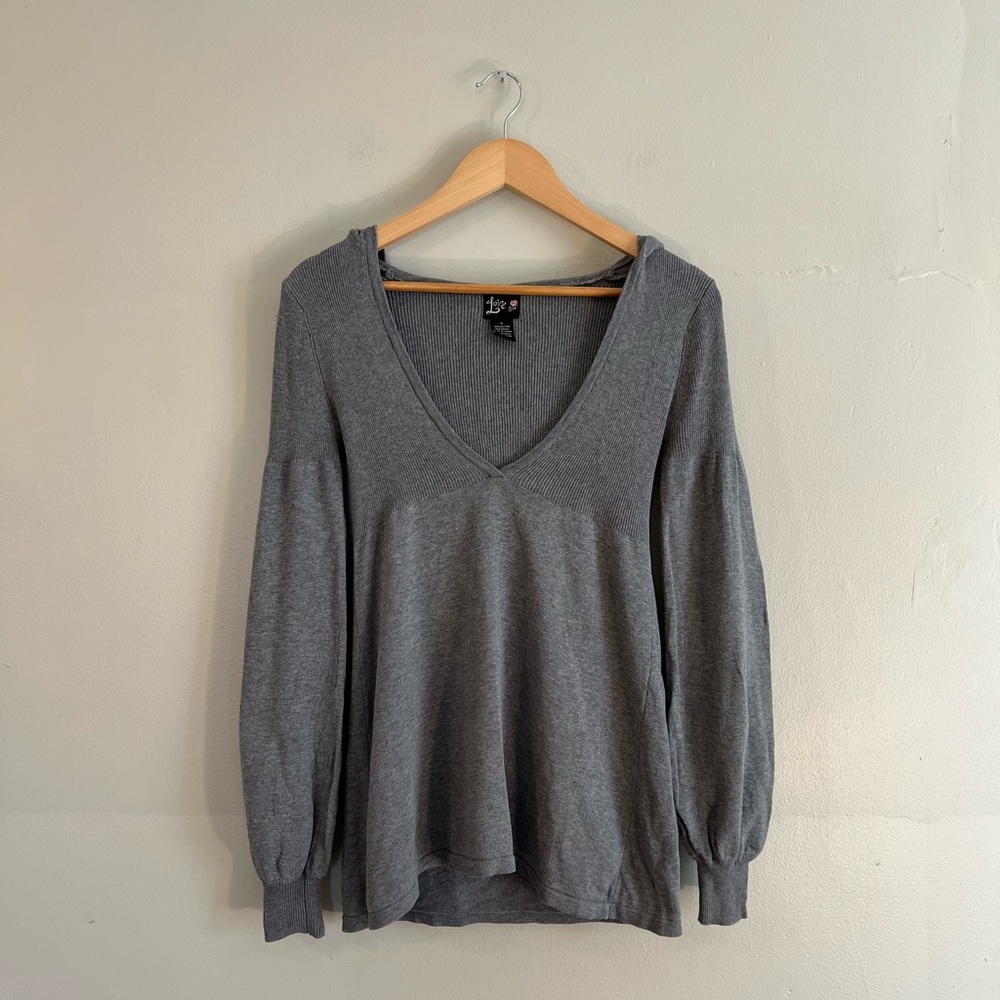 Y2K Love Lola Gray Babydoll Hooded Sweater Girly Comfy Casual
